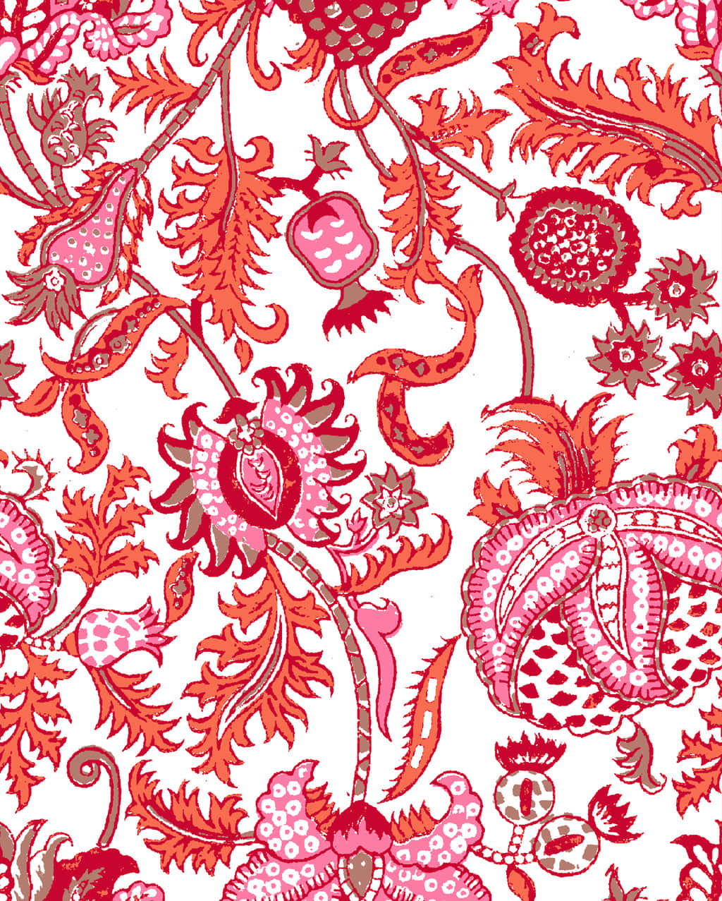 Roller Rabbit, vibrant red, pink floral pattern, SD Phone Wallpaper
