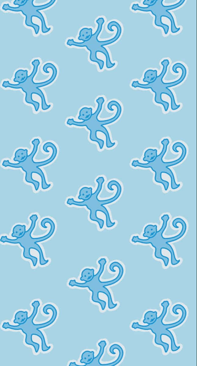 blue monkey pattern, roller rabbit, soft sky-blue background, SD Phone Wallpaper