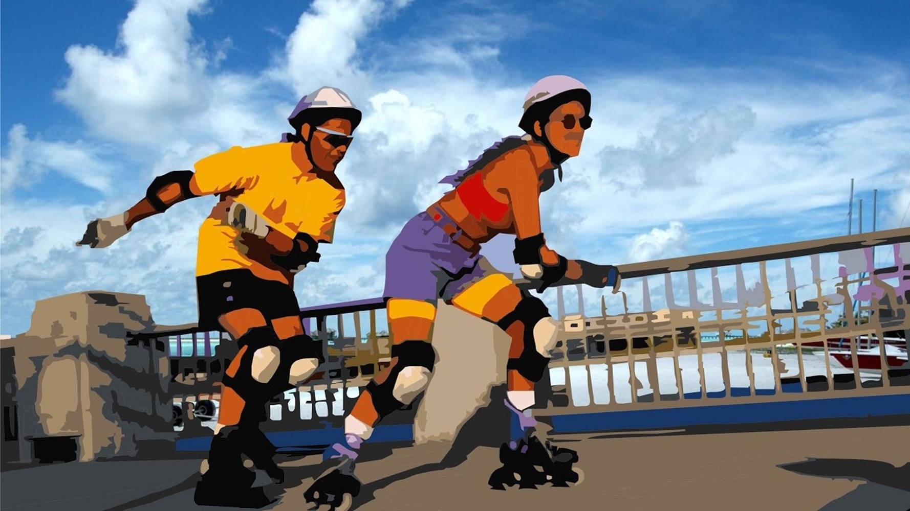 bestfriends rollerblading, rollerbladers, helmets, HD Desktop Wallpaper