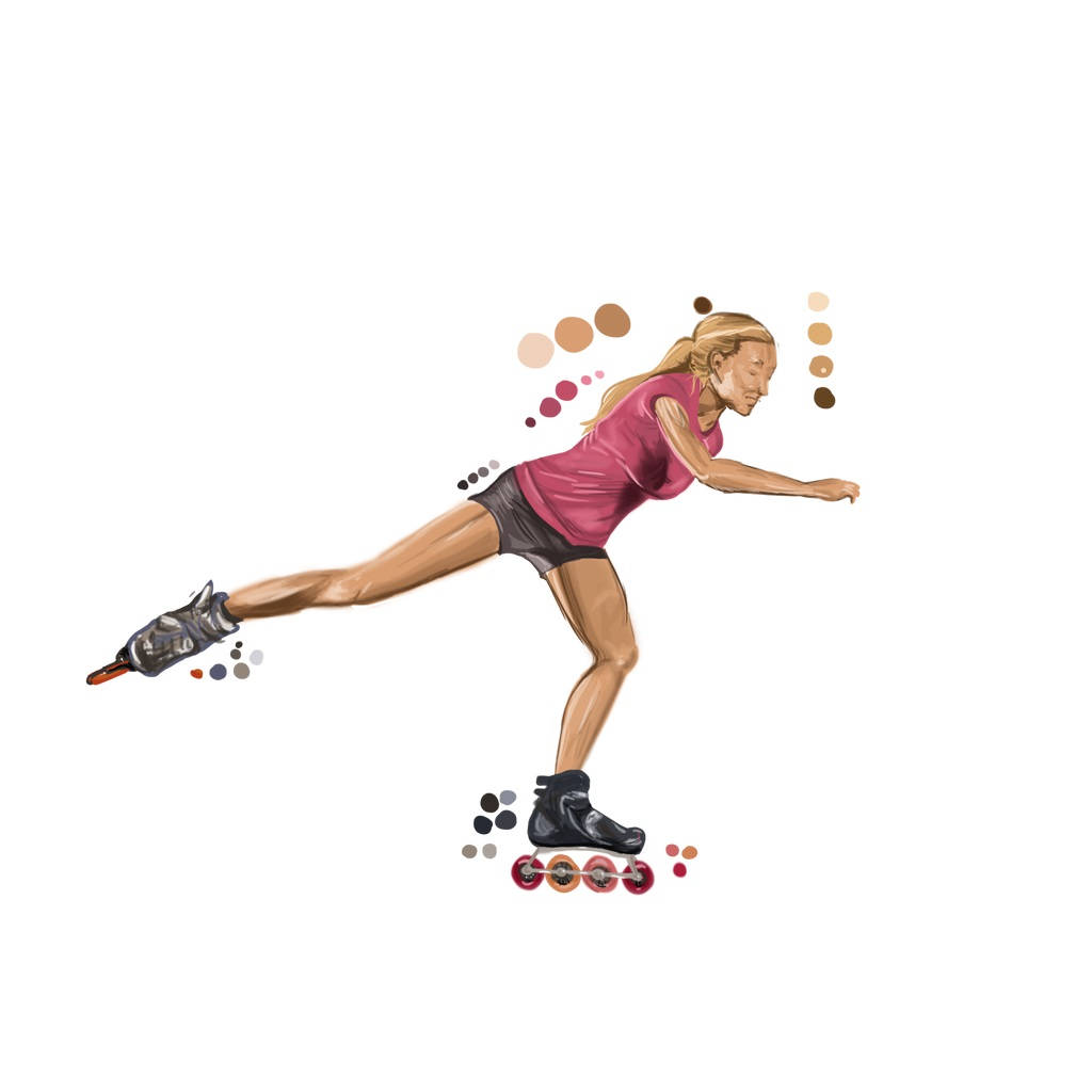 rollerblading woman, digitally painted art, motion blur dots, SD Desktop Wallpaper