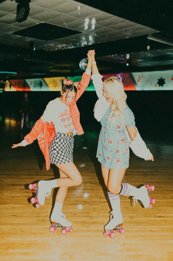Best Friend Aesthetic, retro indoor rink, colorful lights, SD Phone Wallpaper