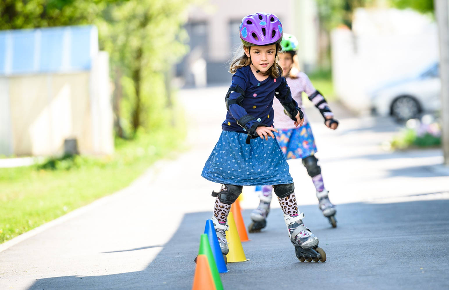 purple helmet, blue dress, colorful cones, HD Desktop Wallpaper