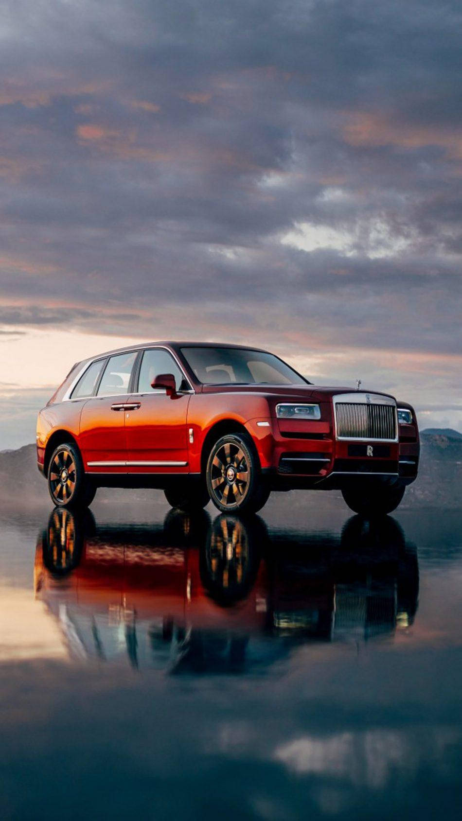 Rolls Royce Cullinan, glossy red, wet pavement, HD Phone Wallpaper