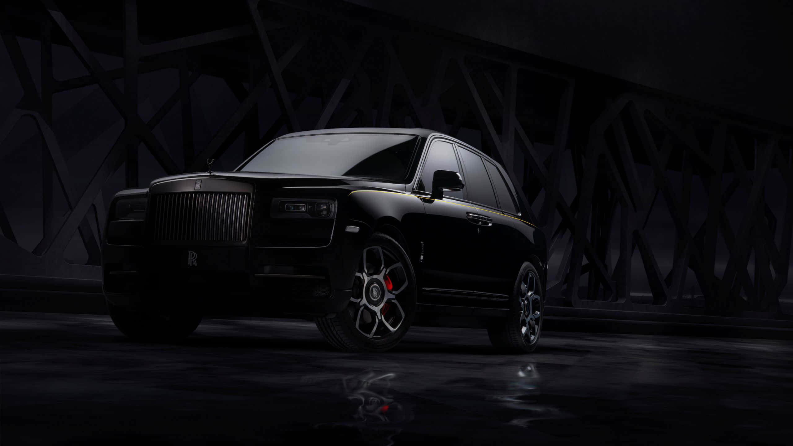 Rolls Royce Cullinan, sleek black, dramatic lighting, 2K Desktop Wallpaper