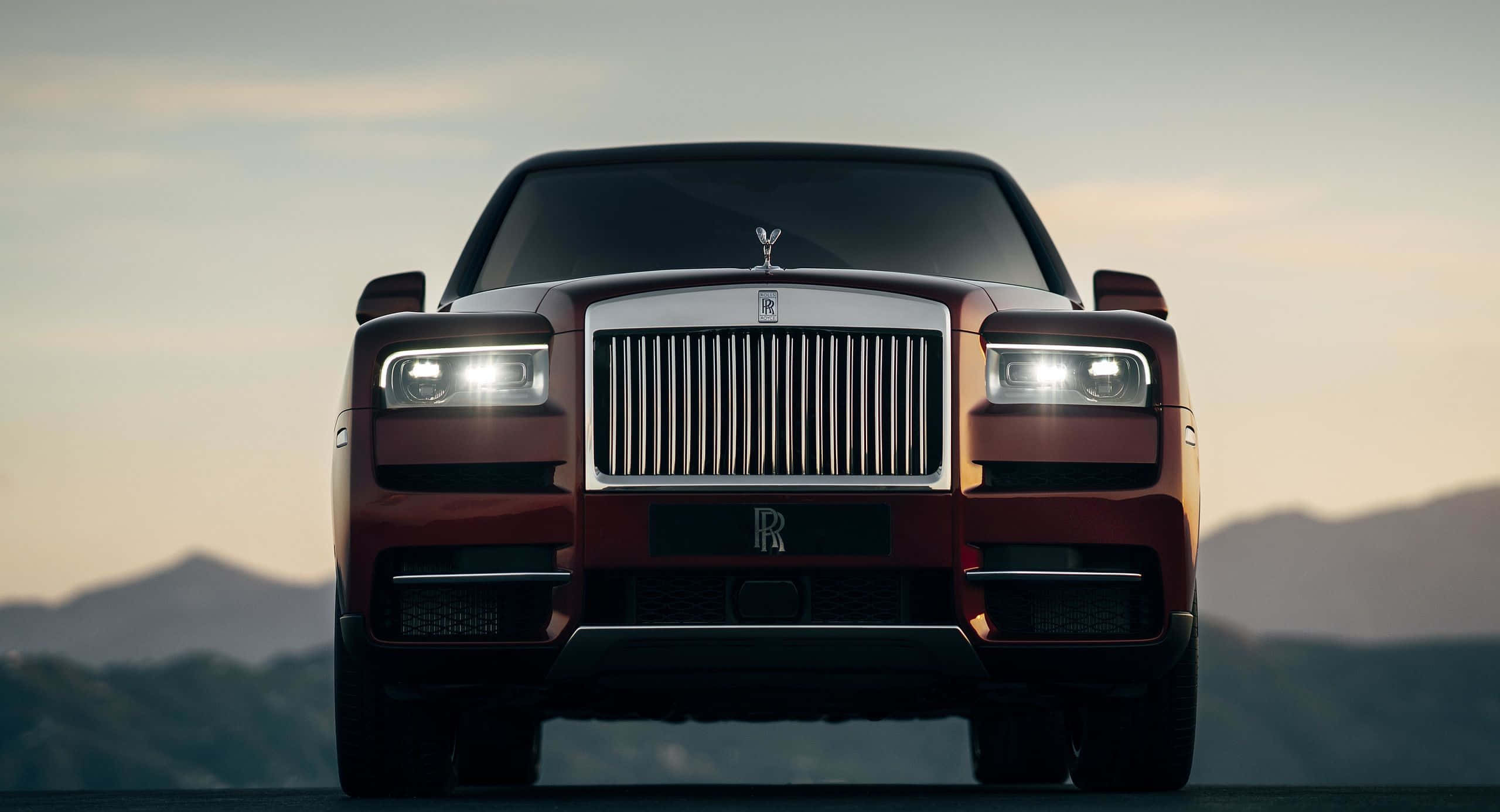 Rolls Royce Cullinan, red, golden hour, 2K Desktop Wallpaper