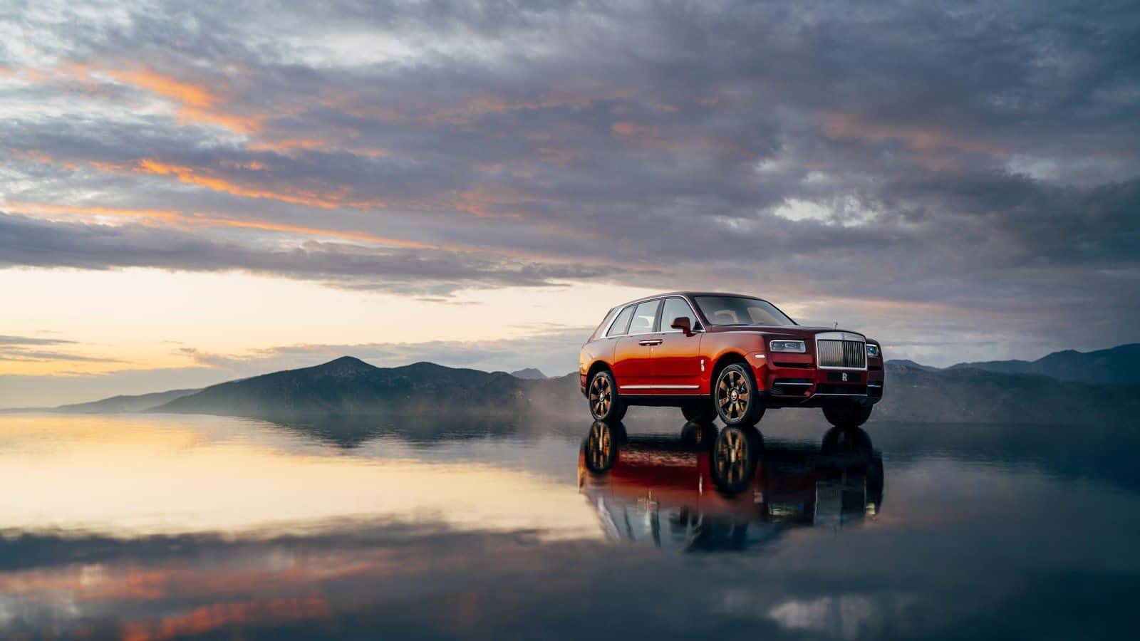 2022 Rolls Royce Cullinan, red, misty lake, HD Desktop Wallpaper