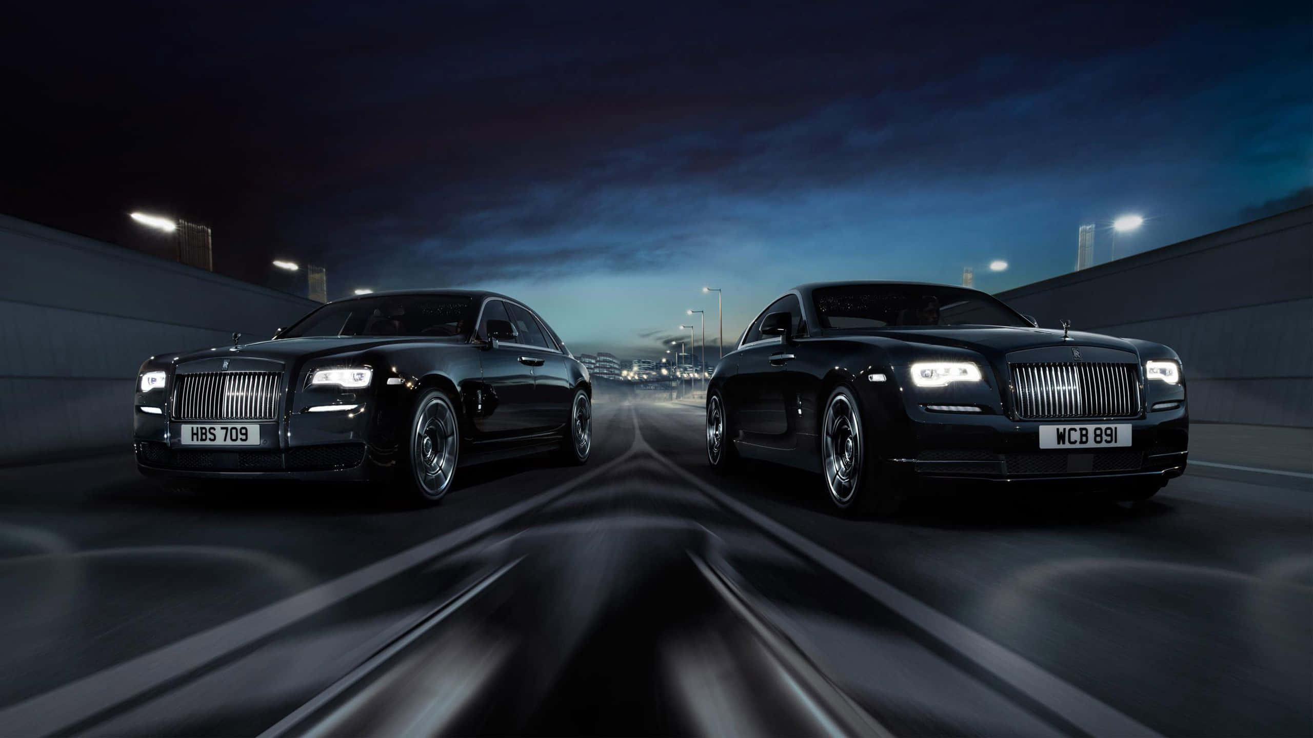 Rolls Royce Dawn, black, wet highway, 2K Desktop Wallpaper