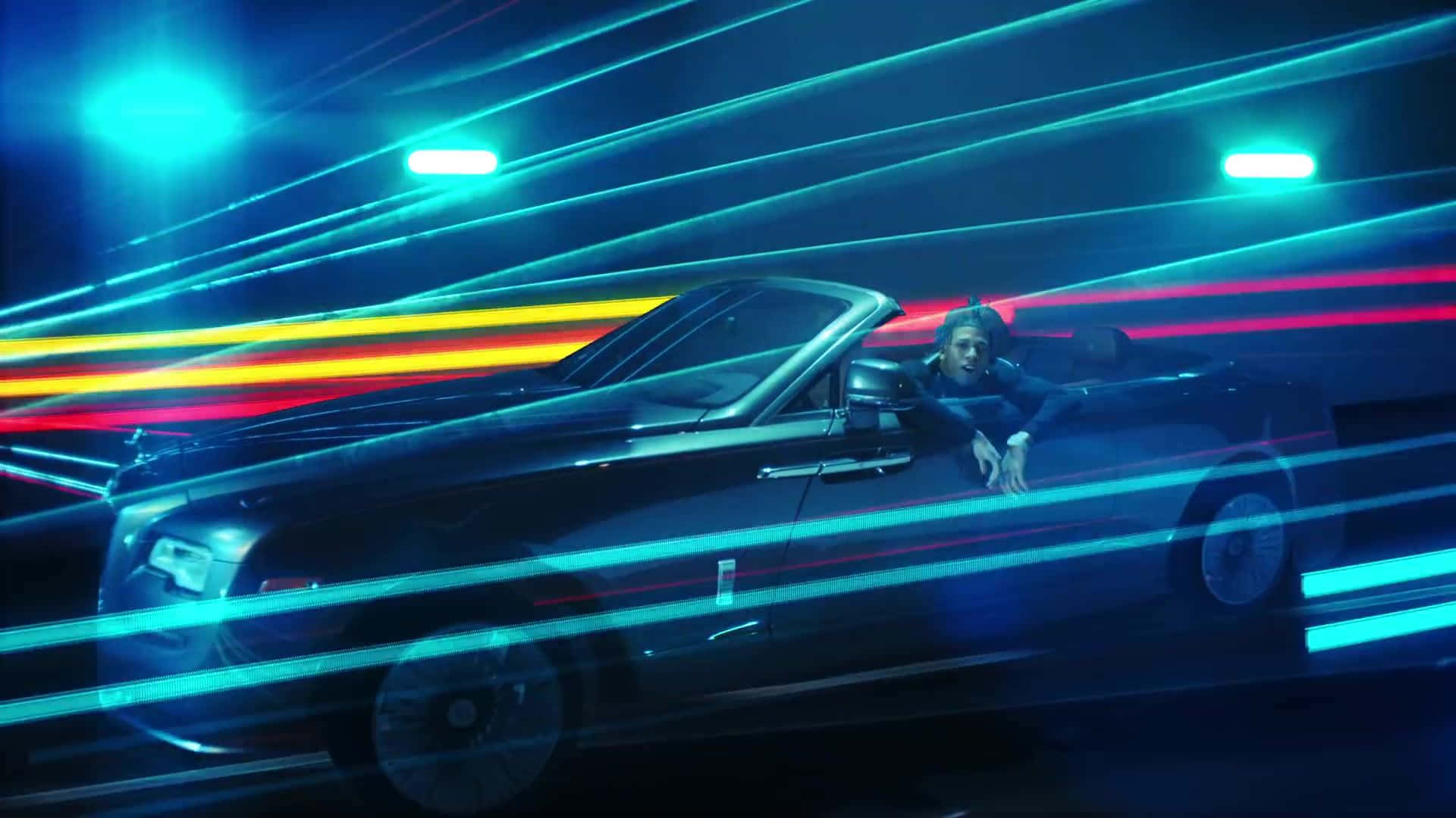 Rolls Royce Dawn, black, neon-lit tunnel, Full HD Desktop Wallpaper
