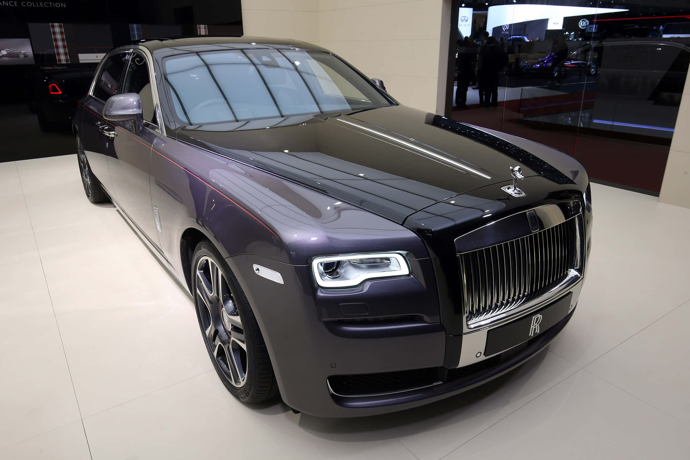 Rolls Royce Ghost, dark purple, showroom lights, Full HD Desktop Wallpaper