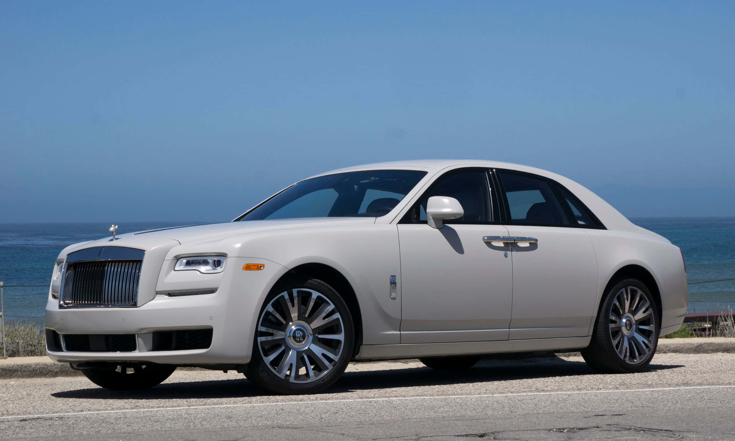 Rolls Royce Ghost, white, coastal road, Full HD Desktop Wallpaper