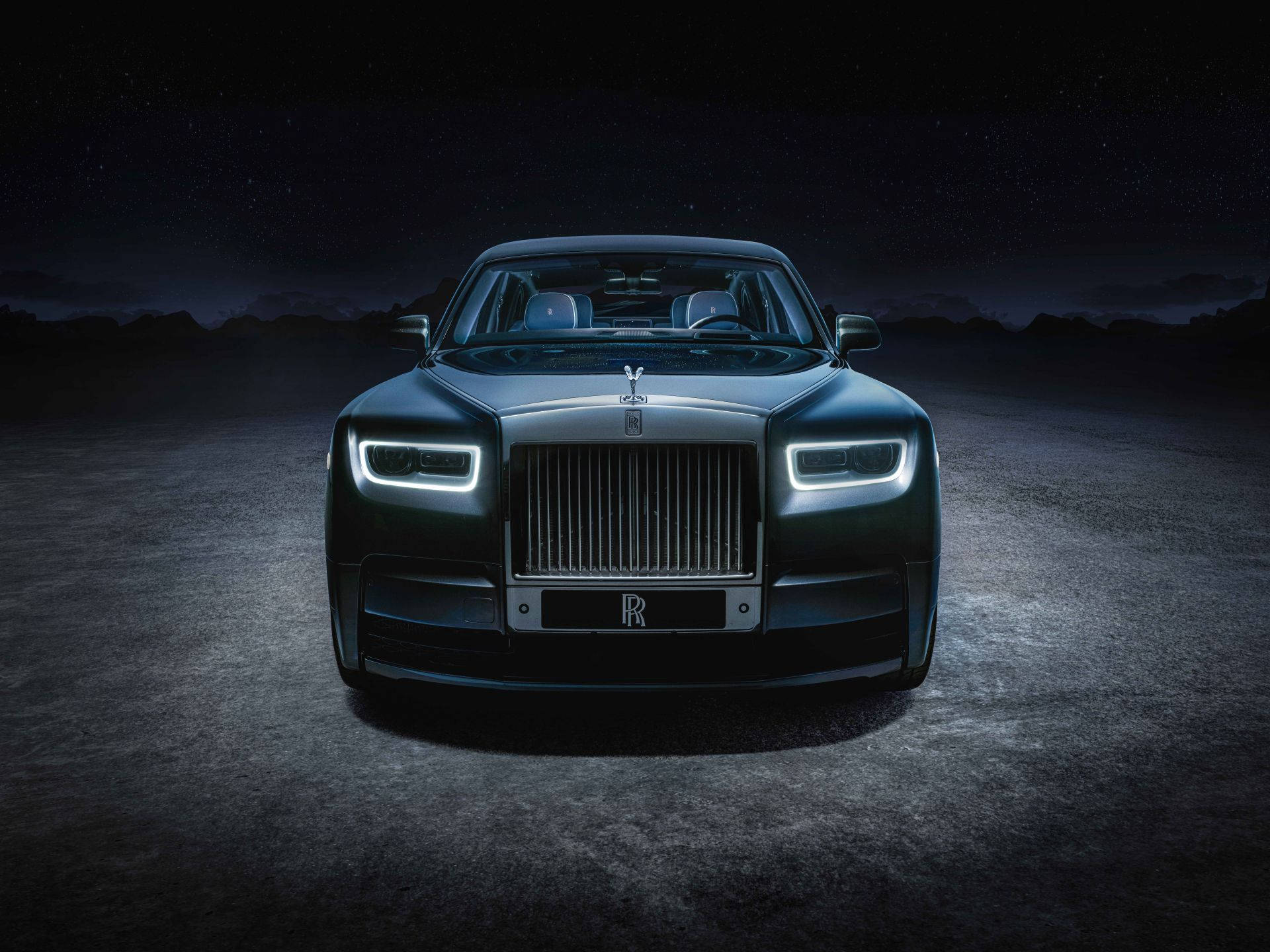 Rolls Royce Phantom, black, starry night skies, Full HD Desktop Wallpaper