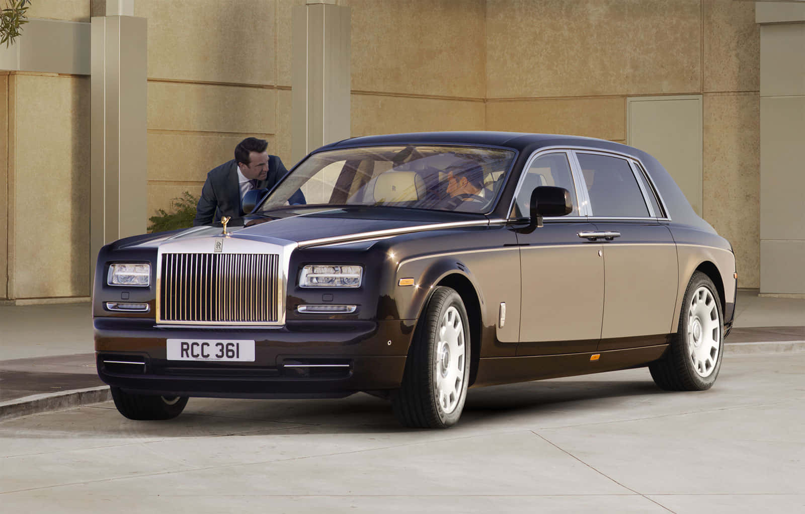 Rolls Royce Phantom, two-tone, modern building, HD Desktop Wallpaper