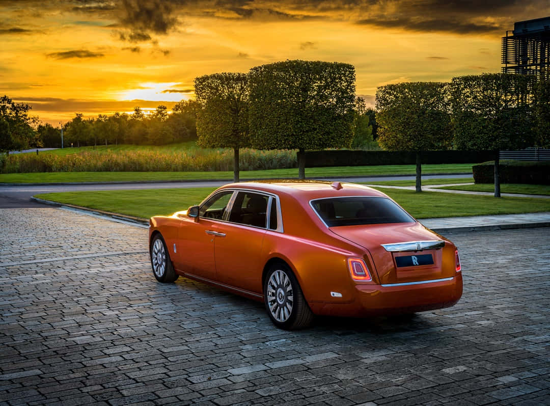 Rolls Royce Phantom, vibrant orange, cobblestone driveway, SD Desktop Wallpaper