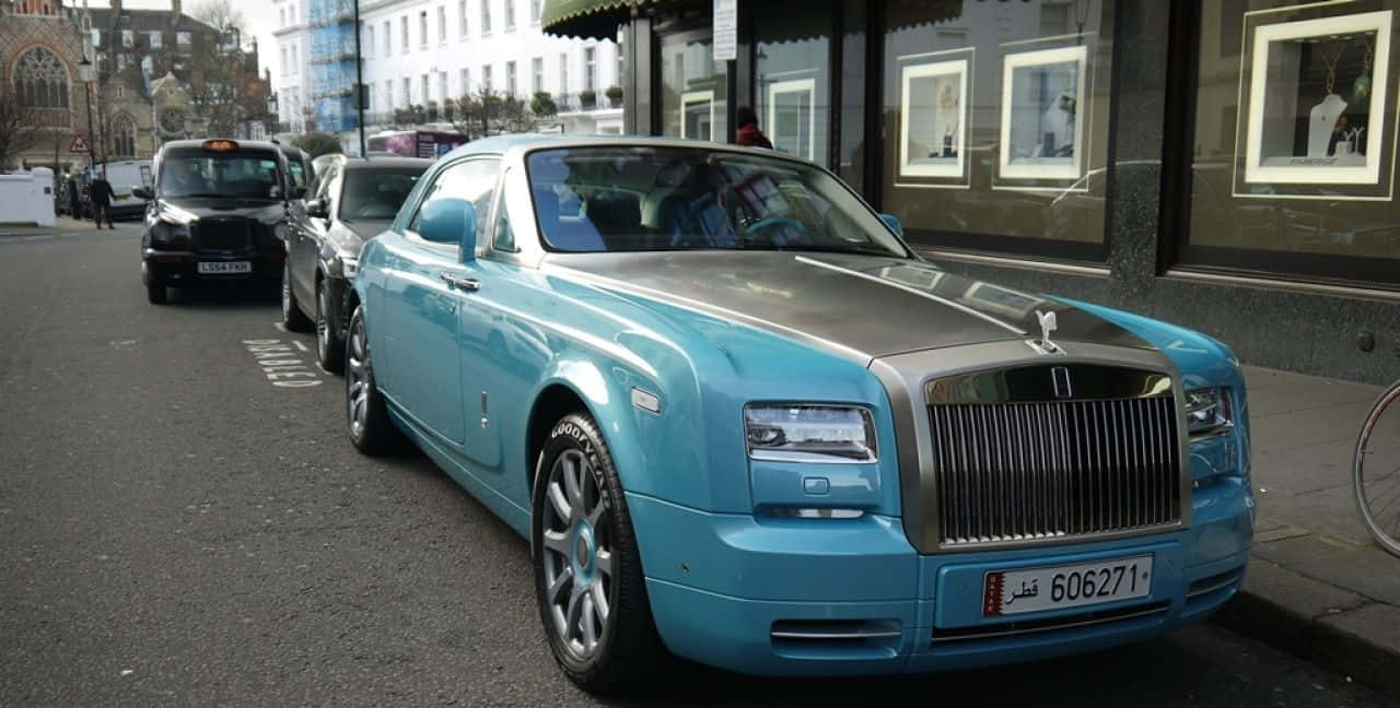 Rolls Royce Phantom Drophead Coupe, turquoise, city street, HD Desktop Wallpaper