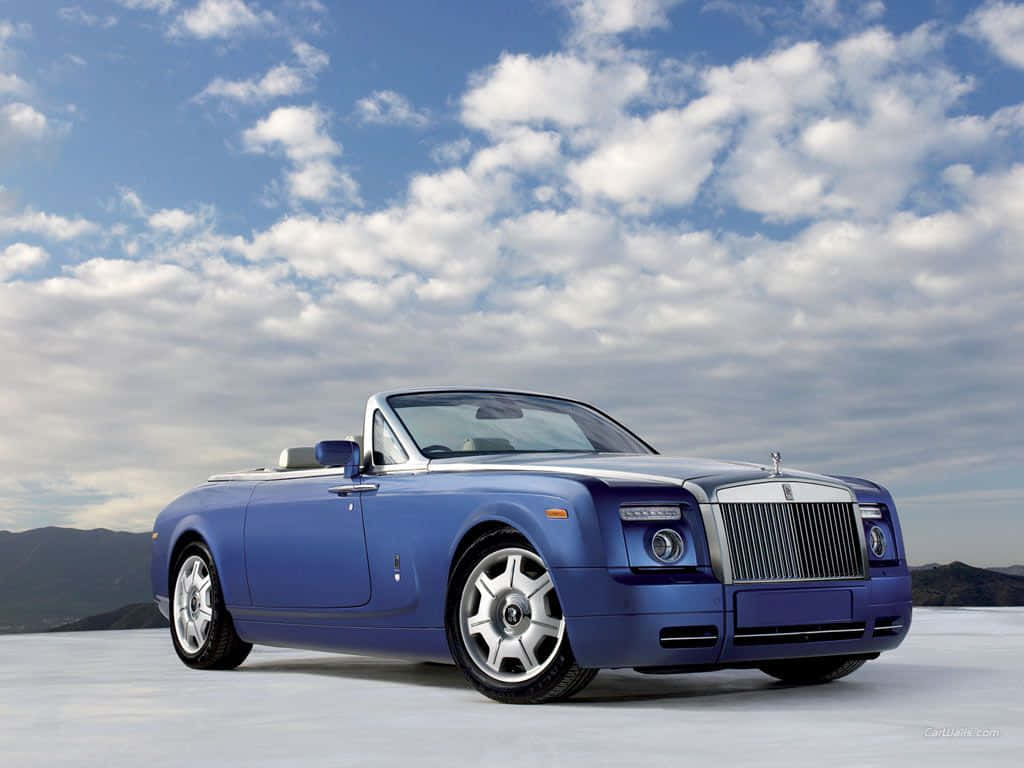 Rolls Royce Phantom Drophead Coupe, sleek blue, snowy plain, SD Desktop Wallpaper