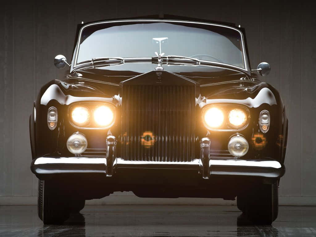 Rolls Royce Phantom Drophead Coupe, glossy black, glowing headlights, SD Desktop Wallpaper