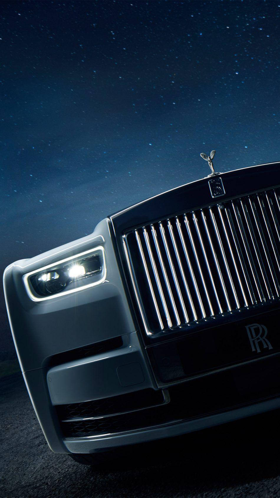 Rolls Royce Phantom, grille, starry night sky, HD Phone Wallpaper