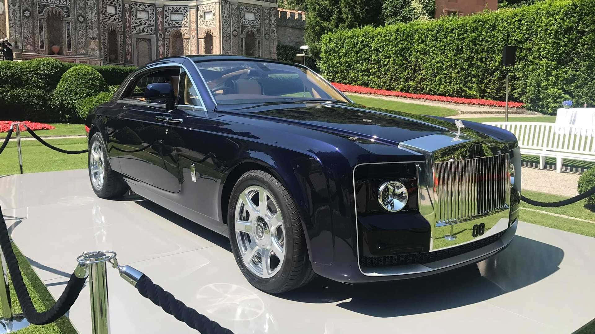 Rolls Royce Sweptail, glossy black, white platform, Full HD Desktop Wallpaper