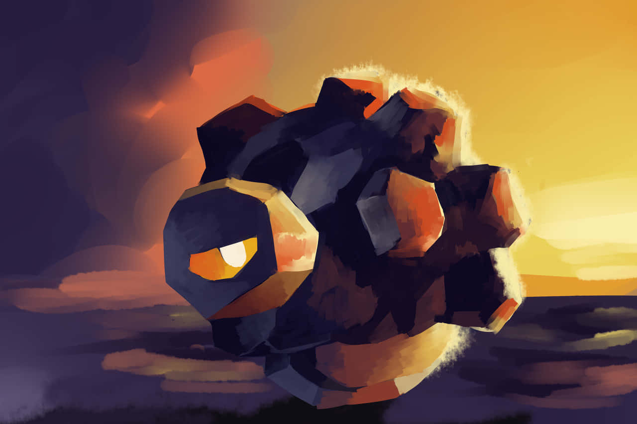 Rolycoly, glowing orange eyes, warm sunset sky, HD Desktop Wallpaper