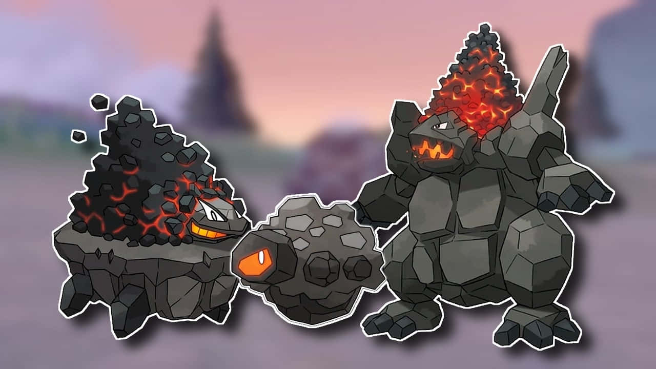 Rolycoly, fiery rock Pokémon, glowing orange eyes, HD Desktop Wallpaper