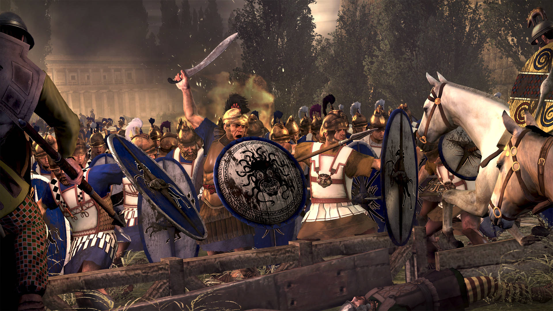 Roman legionnaires, Greek cavalry, ancient battlefield, Full HD Desktop Wallpaper
