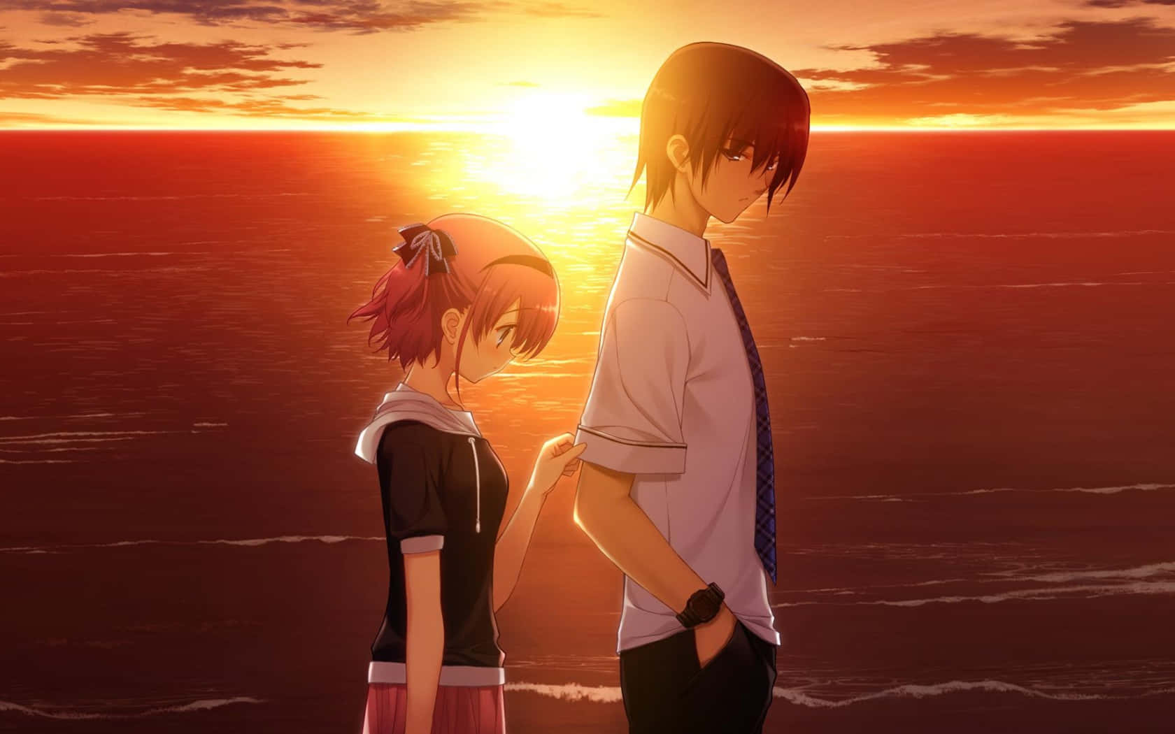 Romance Anime, couple, ocean, HD Desktop Wallpaper