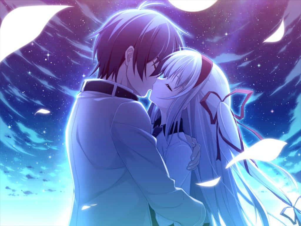 Romance Anime, starry purple sky, glowing moonlight, SD Desktop Wallpaper