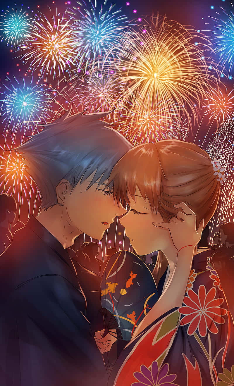 Romance Anime, anime couple, traditional attire, HD Phone Wallpaper