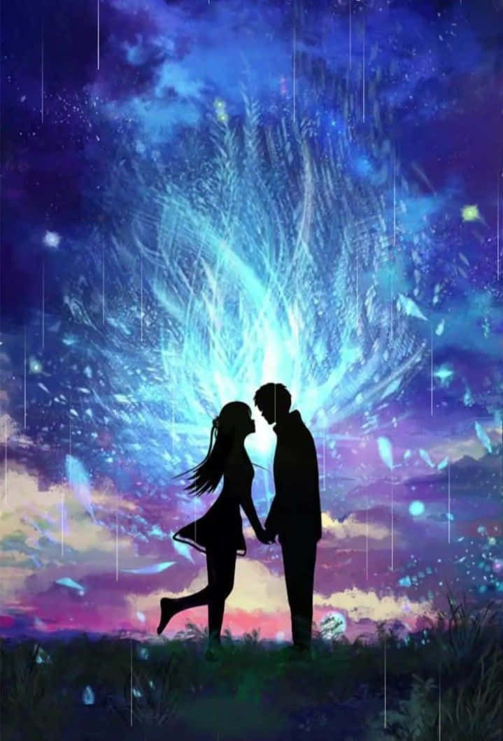 couple silhouette, galaxy, magical cosmic sky, SD Phone Wallpaper