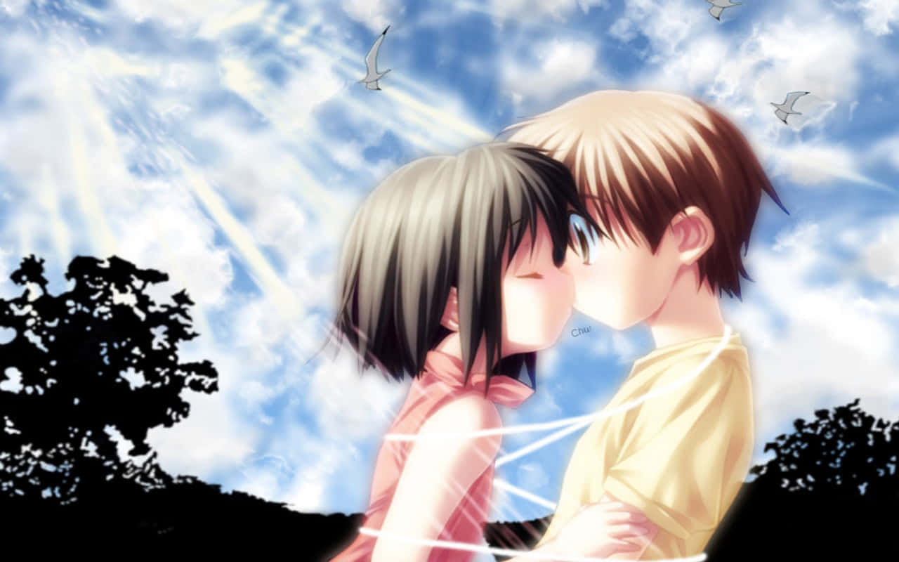 Romance Anime, young couple, kissing, HD Desktop Wallpaper