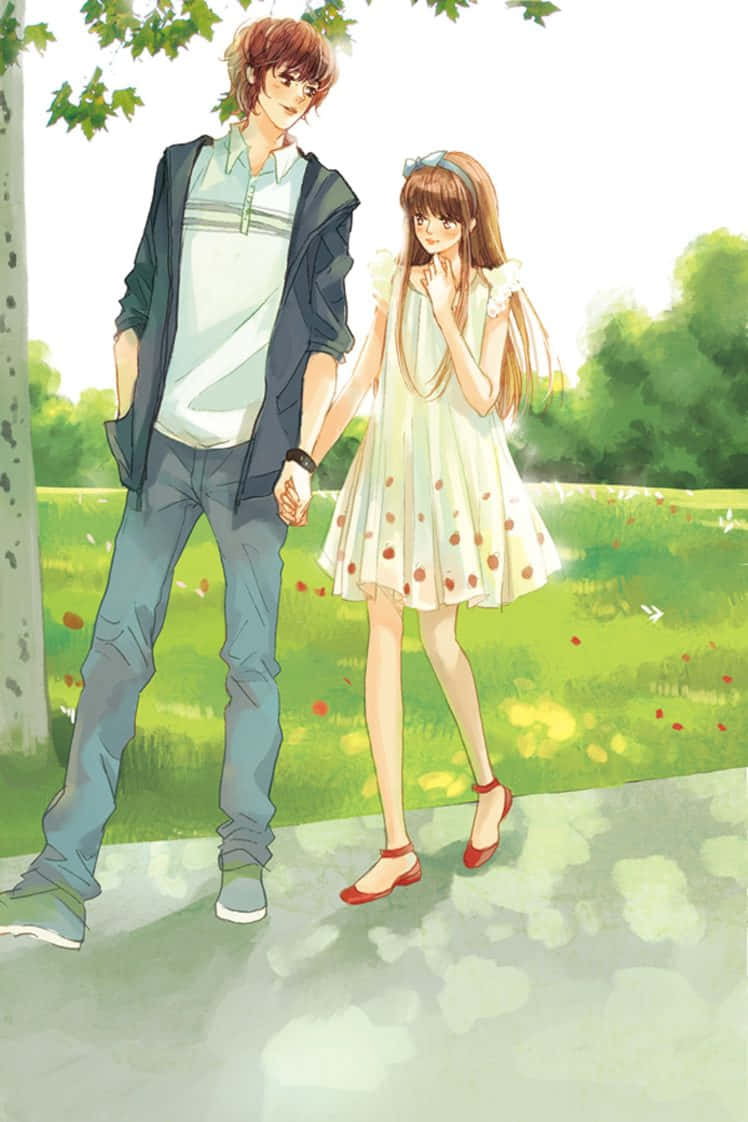Romance Anime, couple, holding hands, SD Phone Wallpaper