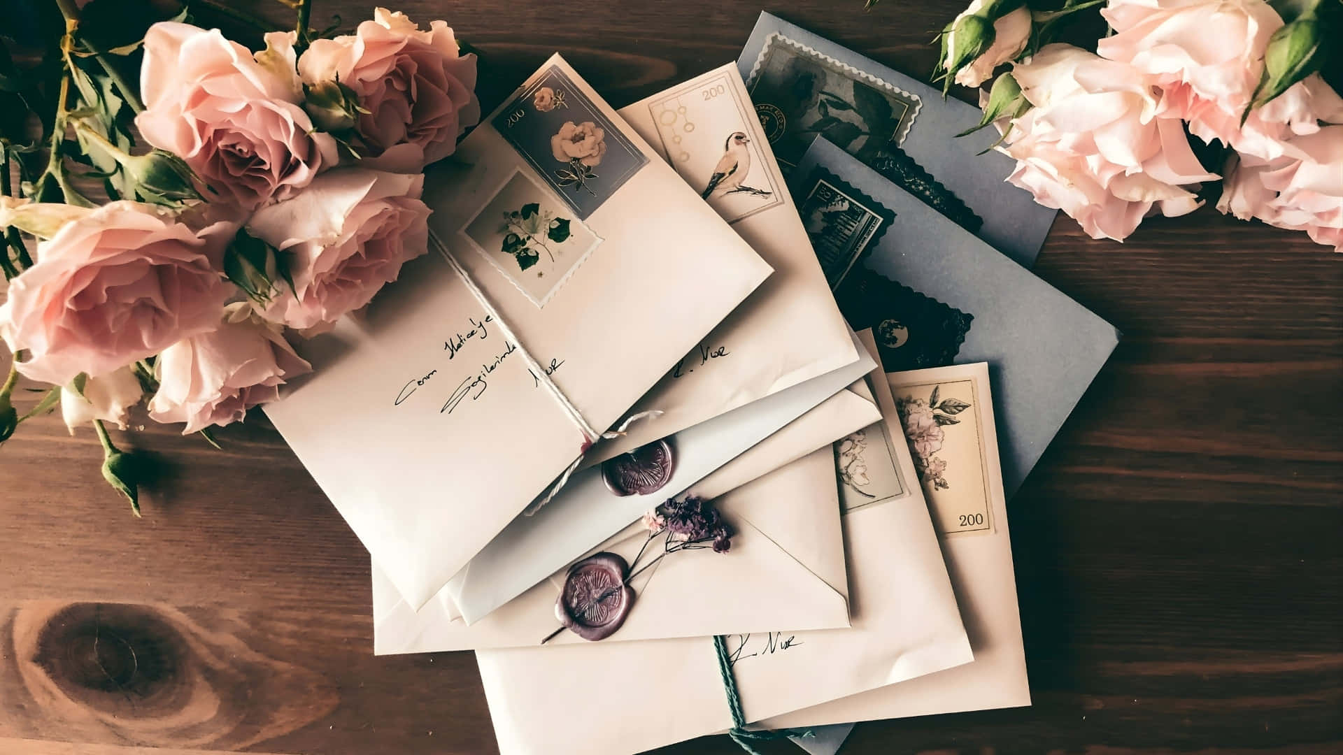 vintage envelopes, wax seals, floral stamps, Full HD Desktop Wallpaper