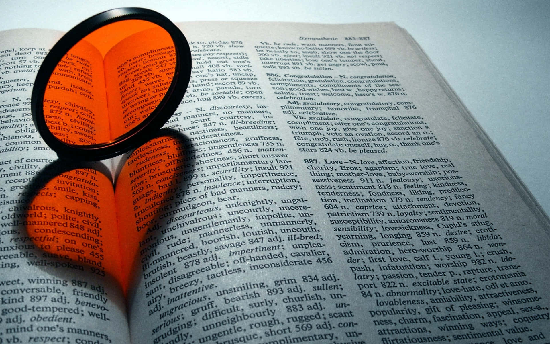 Romance Literature, magnifying glass, open dictionary page, Full HD Desktop Wallpaper