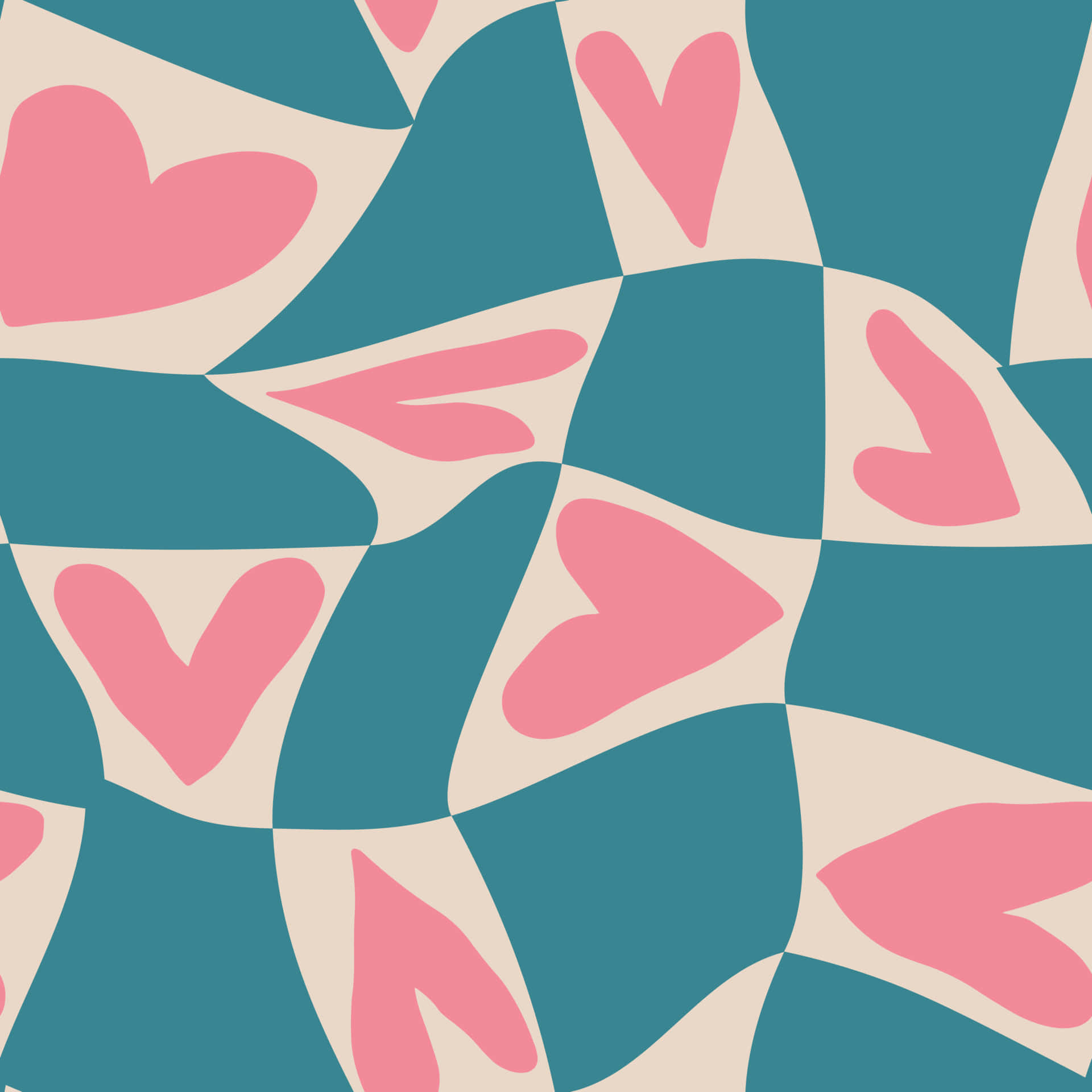 romantic hearts pattern, pink hearts, teal geometric shapes, Full HD Desktop Wallpaper
