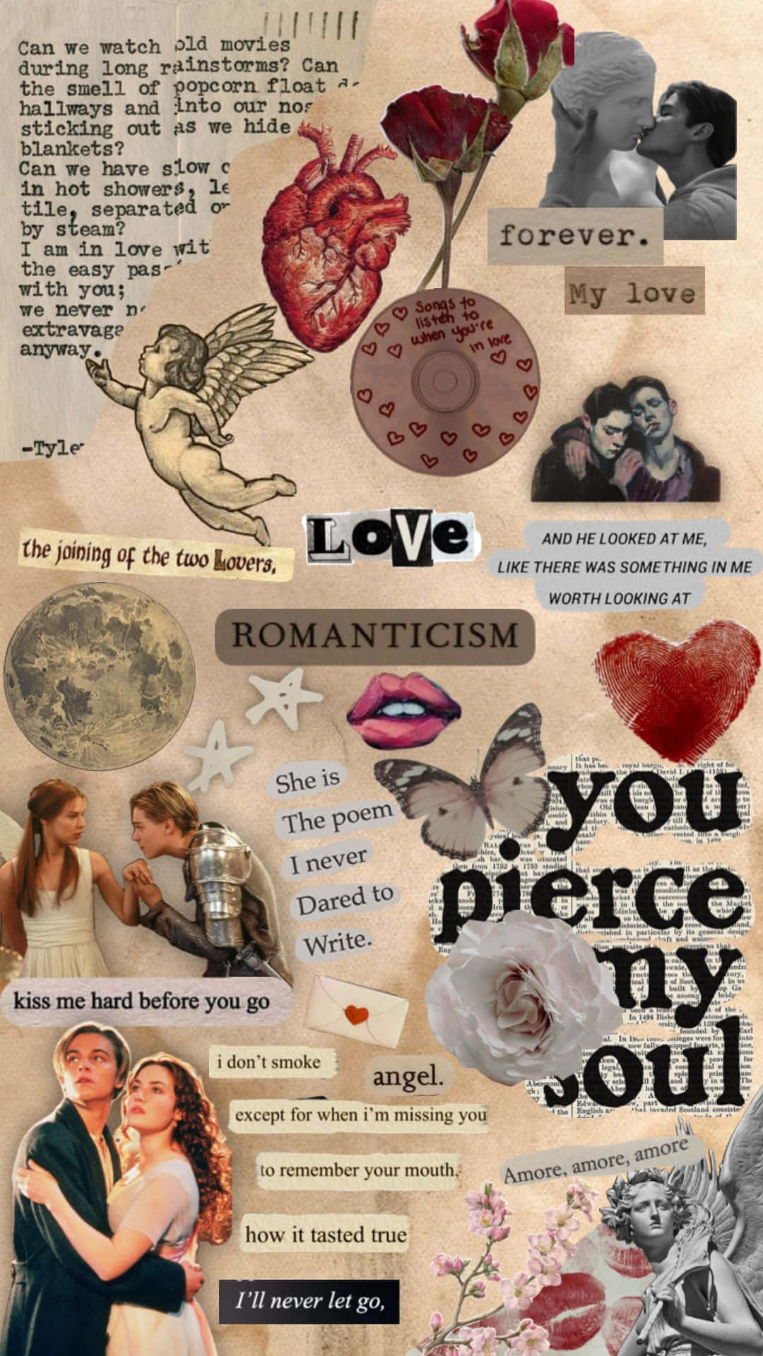 Romantic Collage Aesthetic, hearts, roses, Full HD Phone Wallpaper