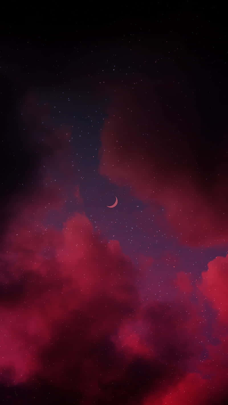 crescent moon, romantic red clouds, twinkling stars, HD Phone Wallpaper