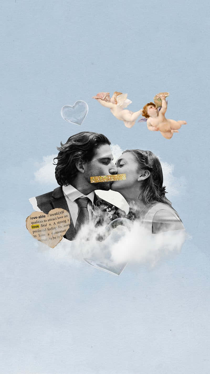 Romantic Collage Aesthetic, kissing couple, black and white, HD Phone Wallpaper