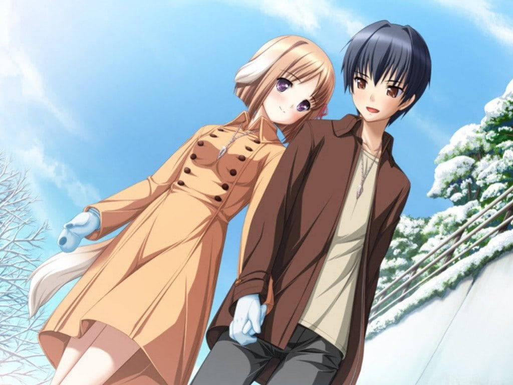 Romantic Anime Couples, winter, snowy winter landscape, SD Desktop Wallpaper