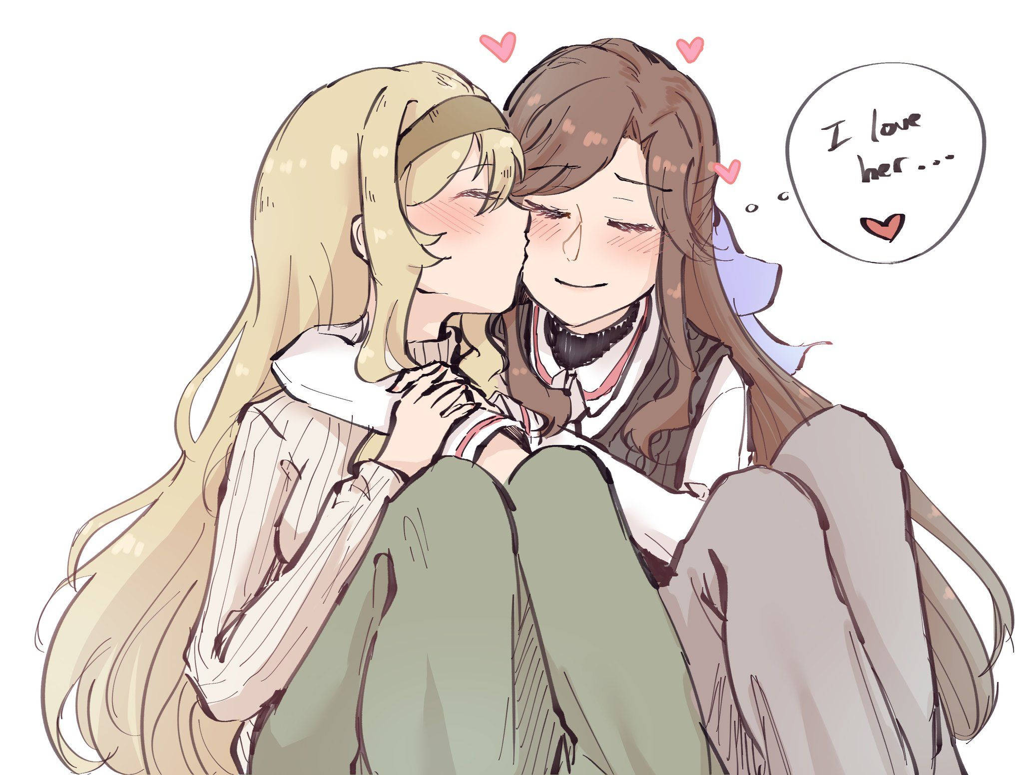 anime lesbian couple, two anime girls, embrace tenderly, Full HD Desktop Wallpaper