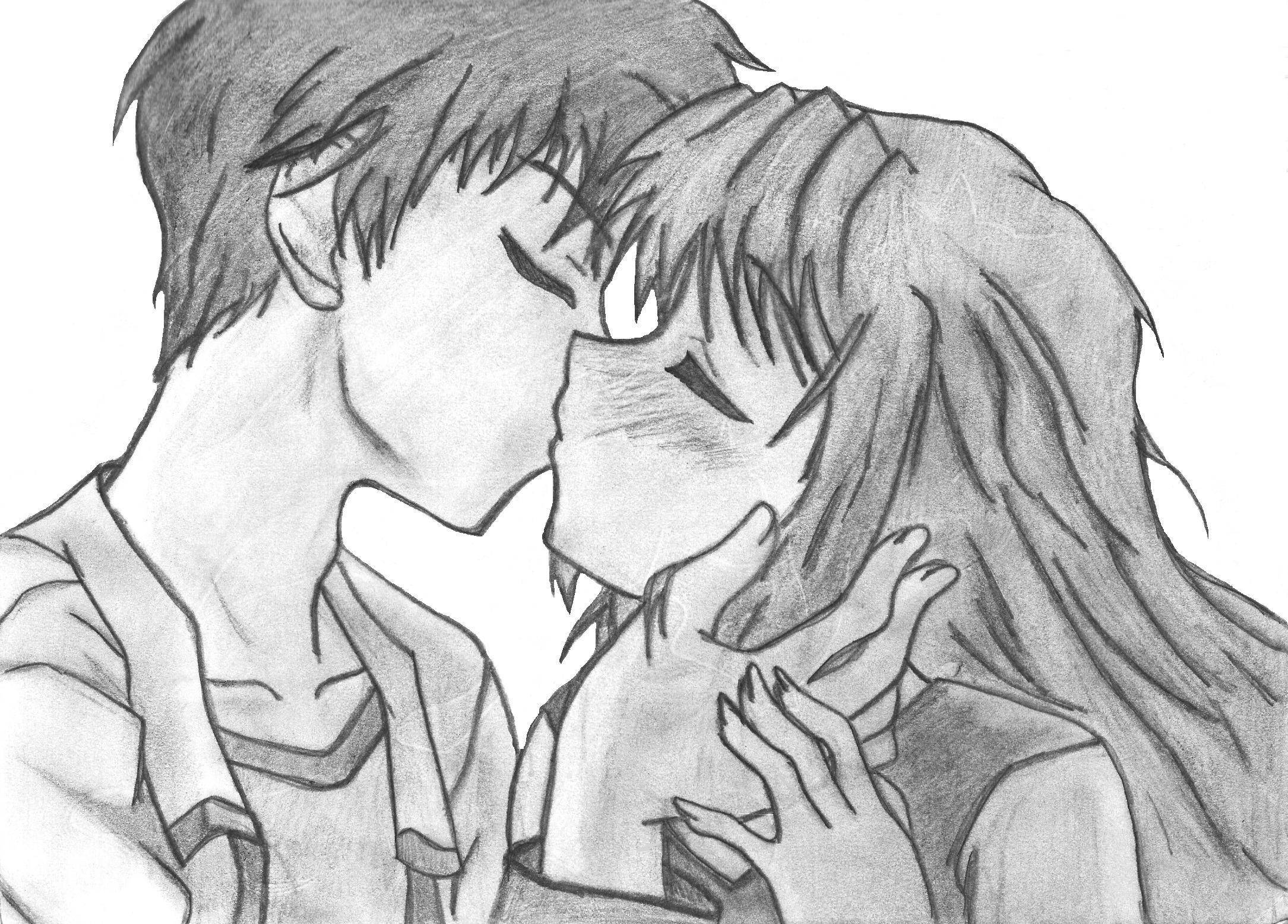 anime drawing, lovely couple, pencil sketch, Full HD Desktop Wallpaper
