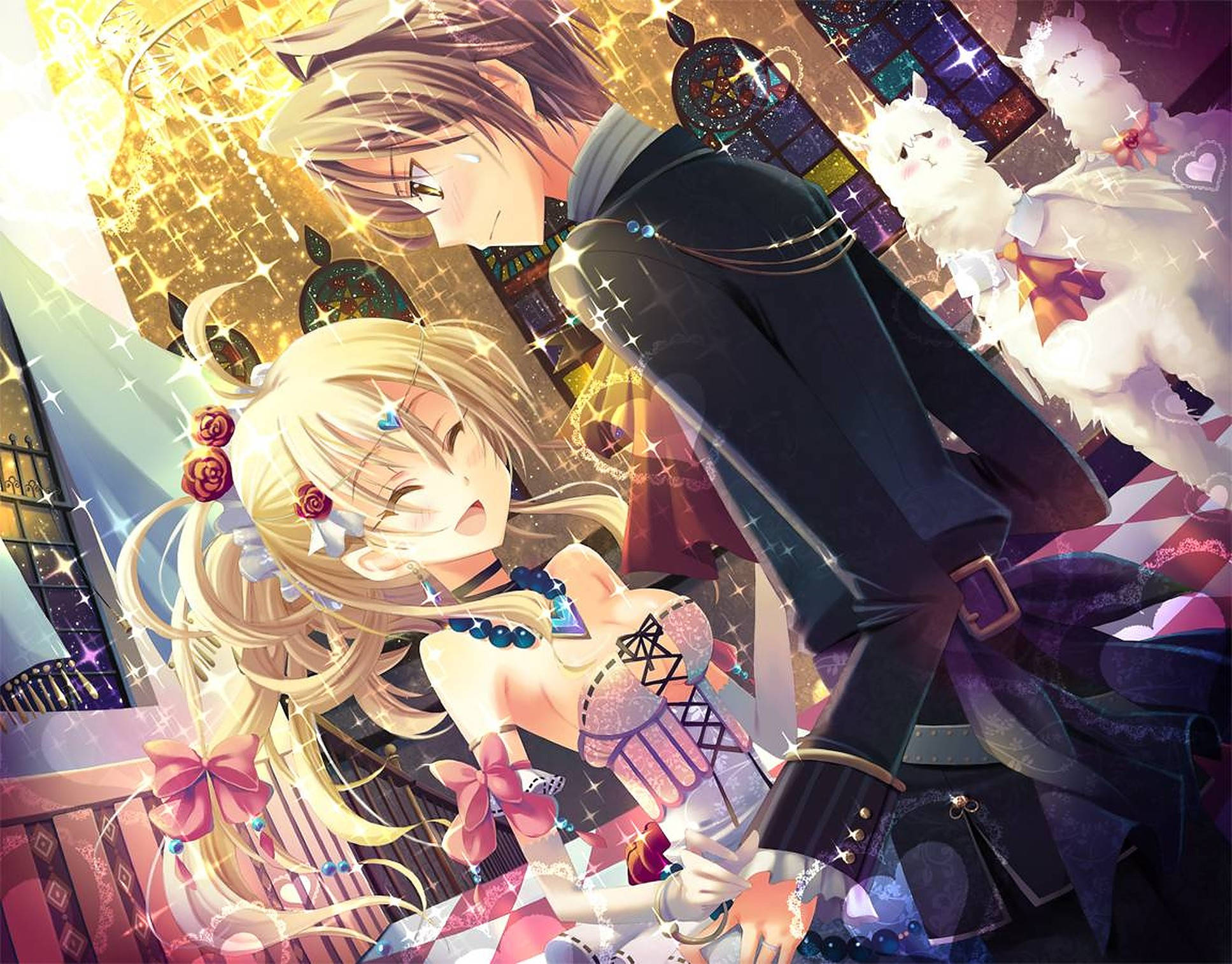 Romantic Anime Dance, sparkling anime couple, whimsical, glittering room, Full HD Desktop Wallpaper