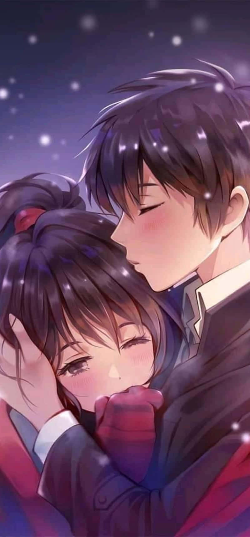 romantic anime couple, starry night sky, soft glowing particles, HD Phone Wallpaper