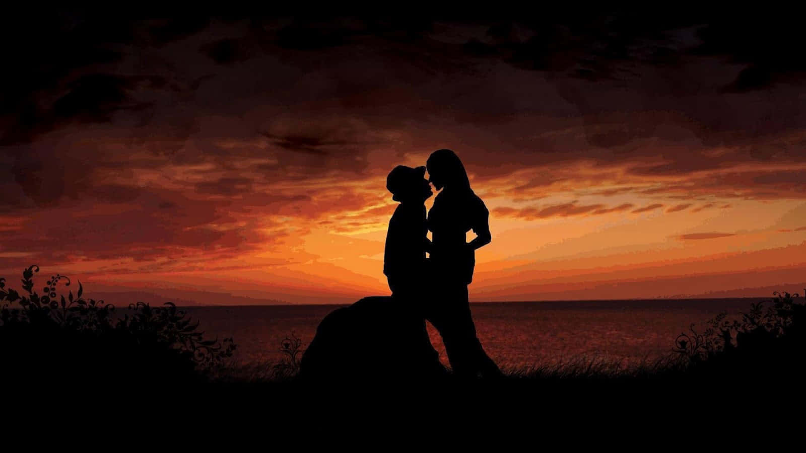 Romantic Silhouette Sunset, sunset, ocean, HD Desktop Wallpaper