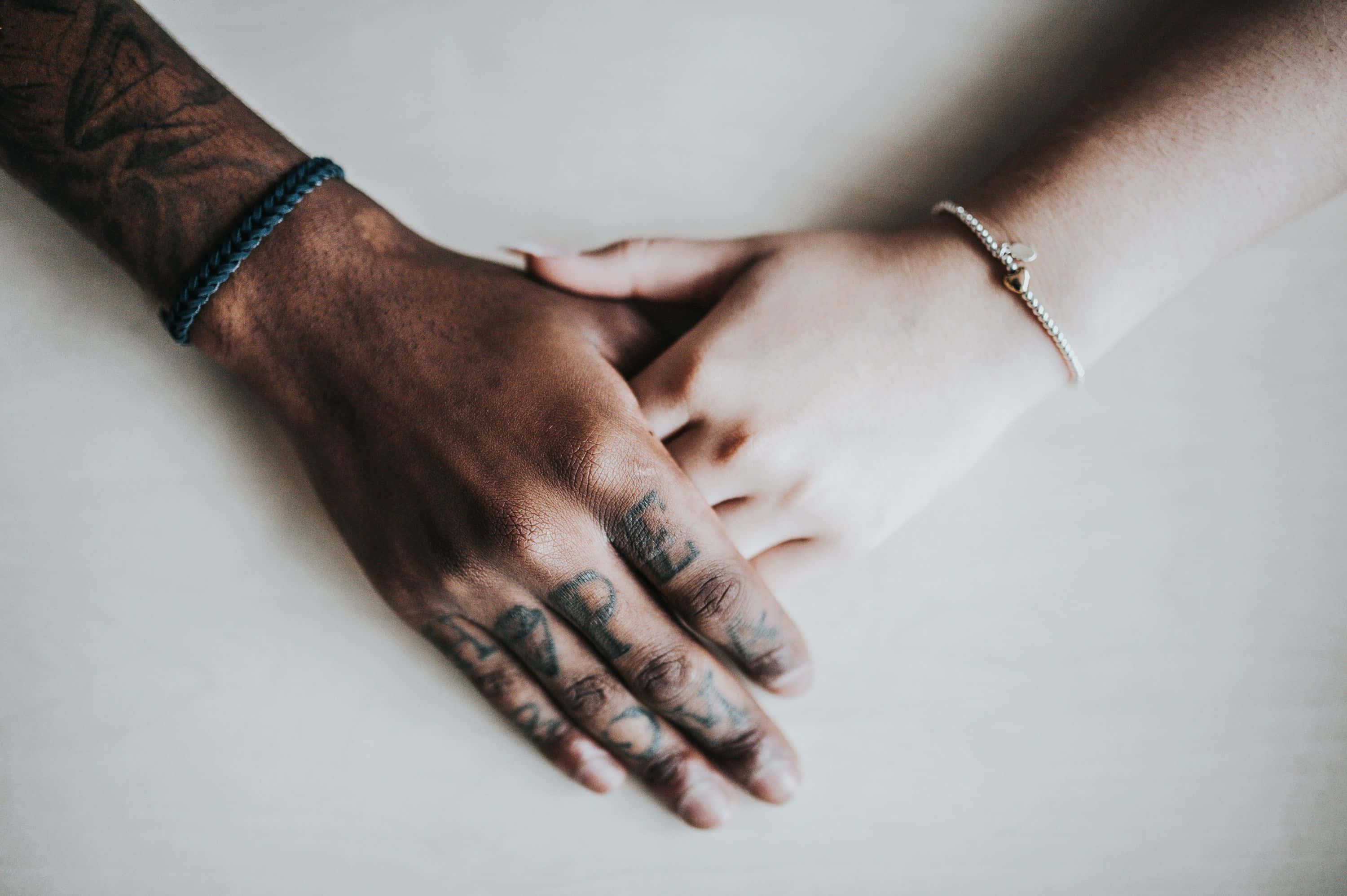 tattoos, blue cord, silver bracelet, 2K Desktop Wallpaper