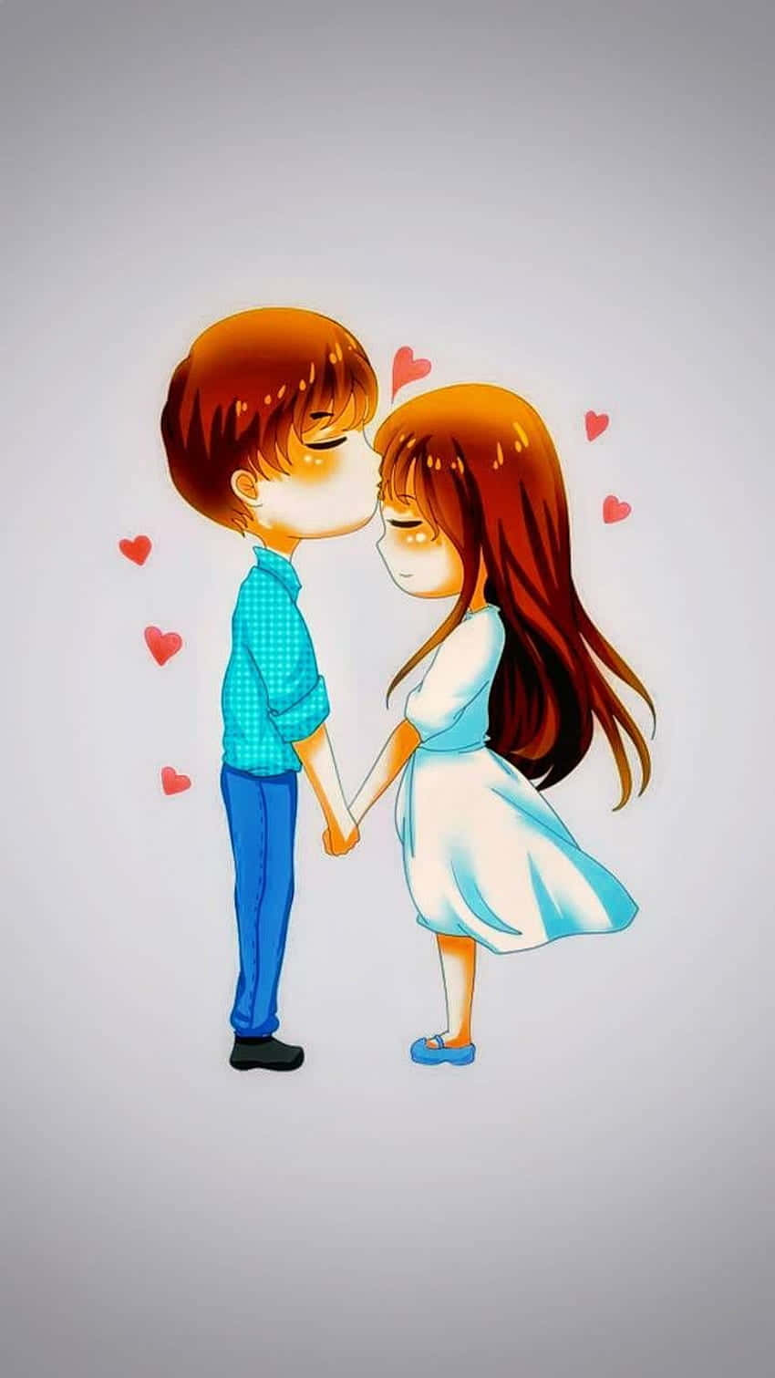 Romantic Chibi Couple, grey, anime-style, HD Phone Wallpaper