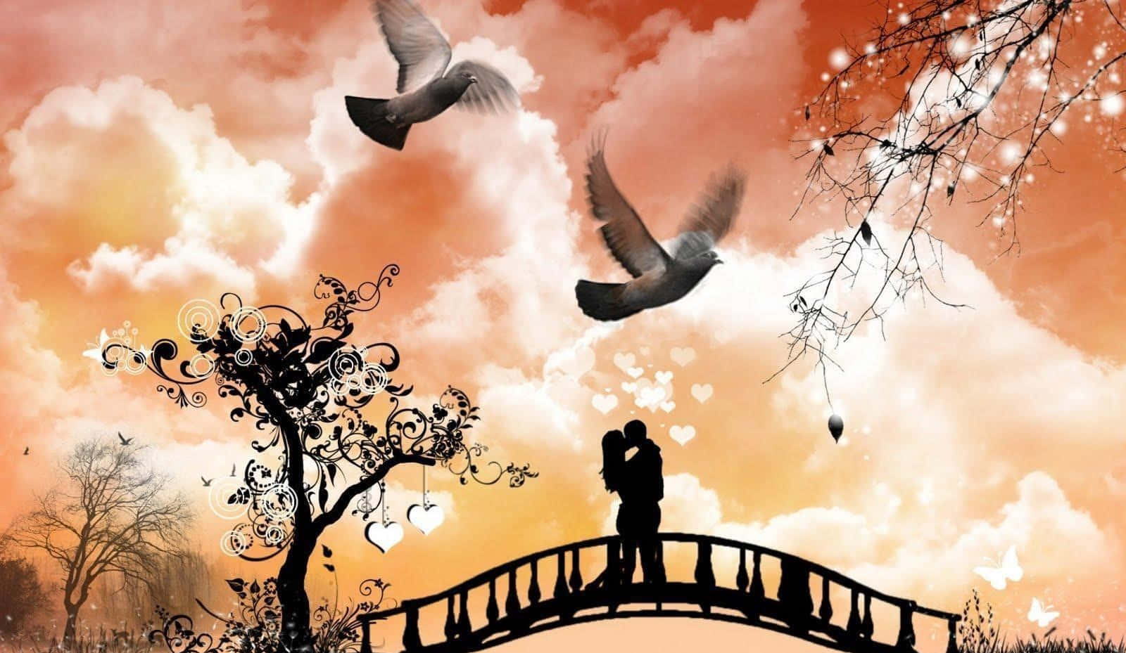 Romantic Couple, bridge, warm sunset sky, HD Desktop Wallpaper