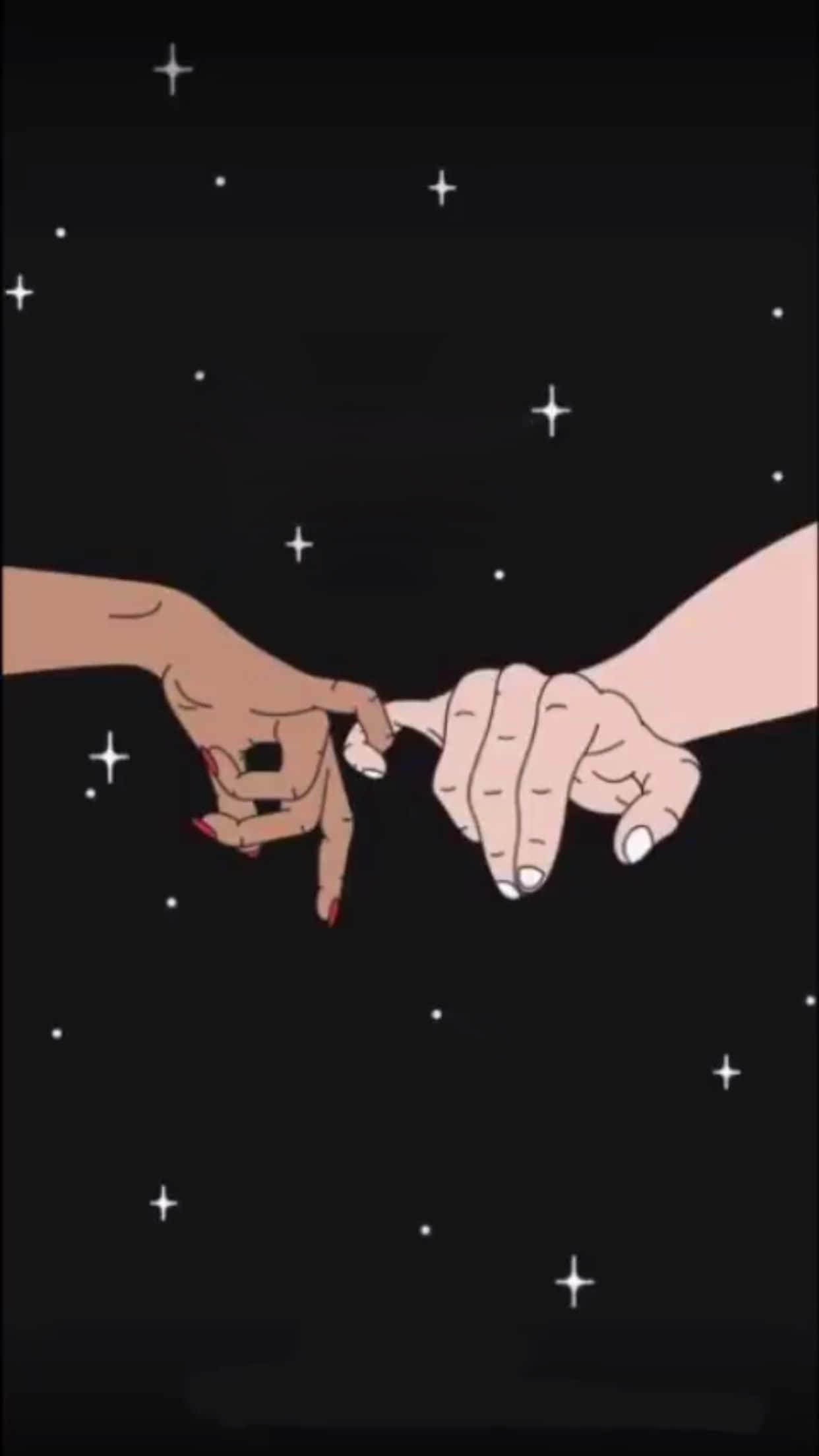 interracial, pinky holding phone, starry night sky, Full HD Phone Wallpaper
