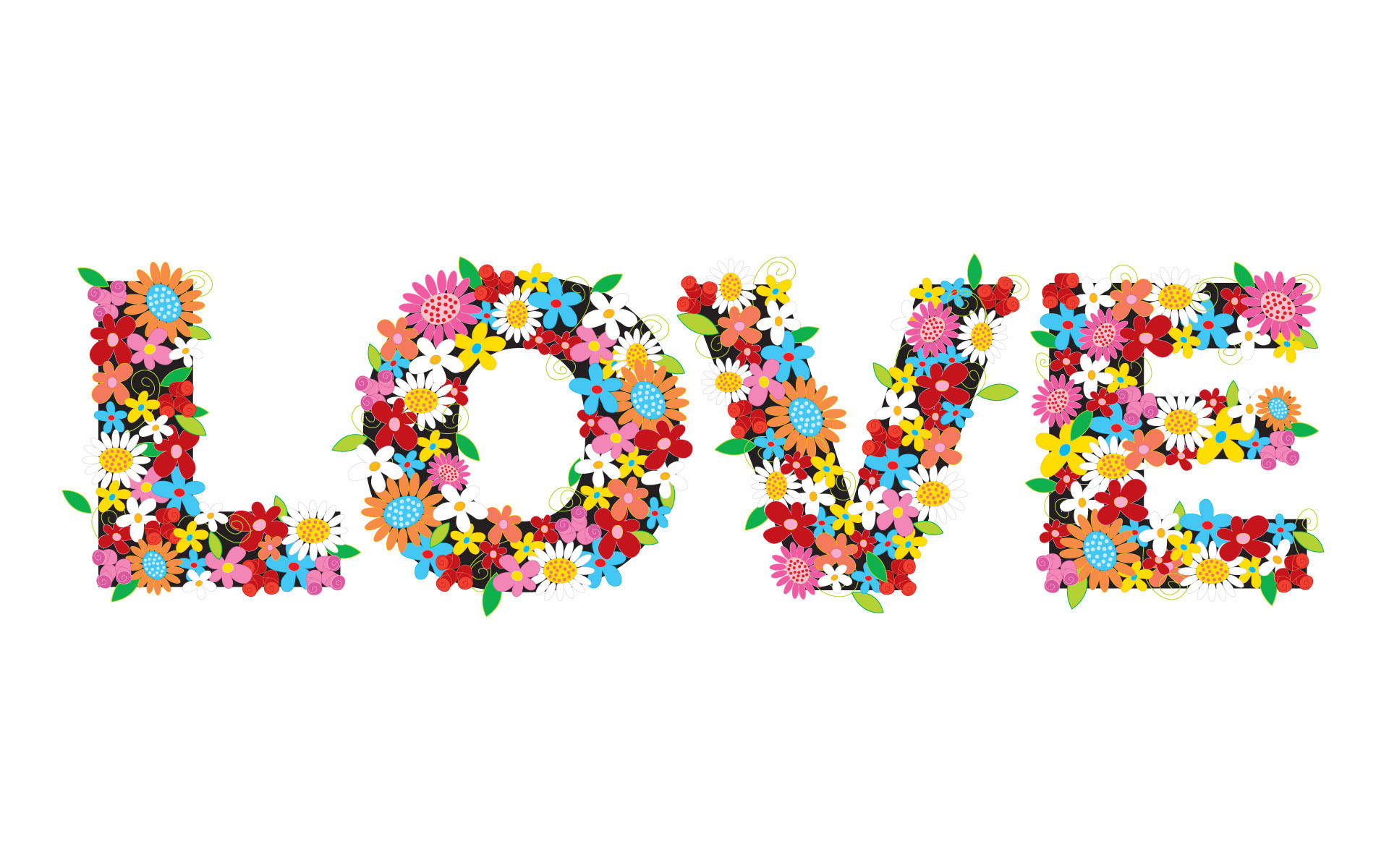 Romantic Love Flowers Letters, LOVE, vibrant mosaic, Full HD Desktop Wallpaper