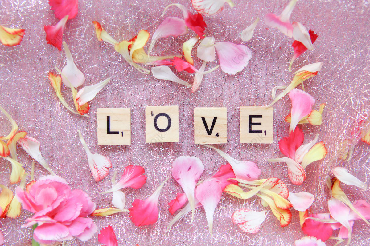 Romantic Love Flowers, Scrabble, pink, SD Desktop Wallpaper