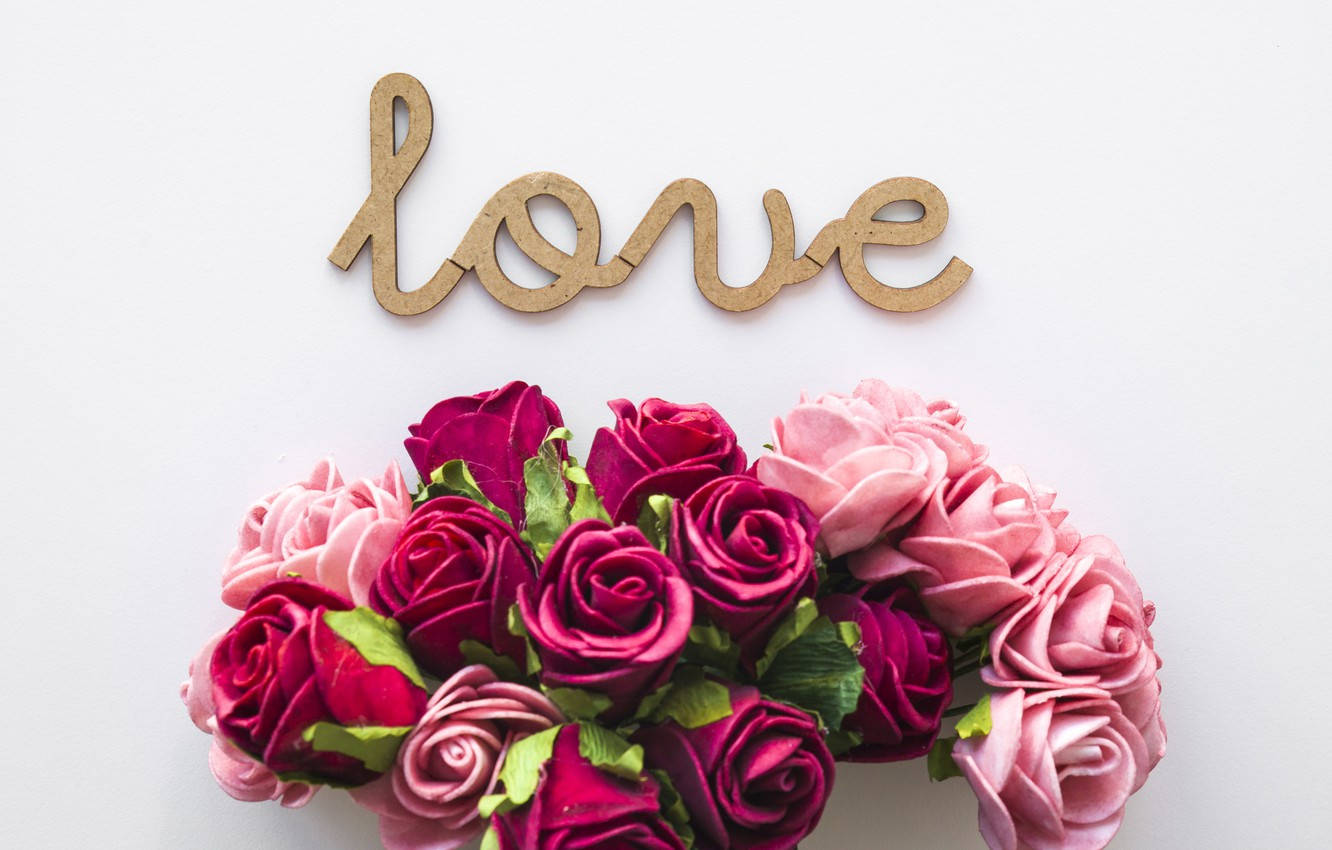 Romantic Love Flowers, cursive love, pink roses, HD Desktop Wallpaper